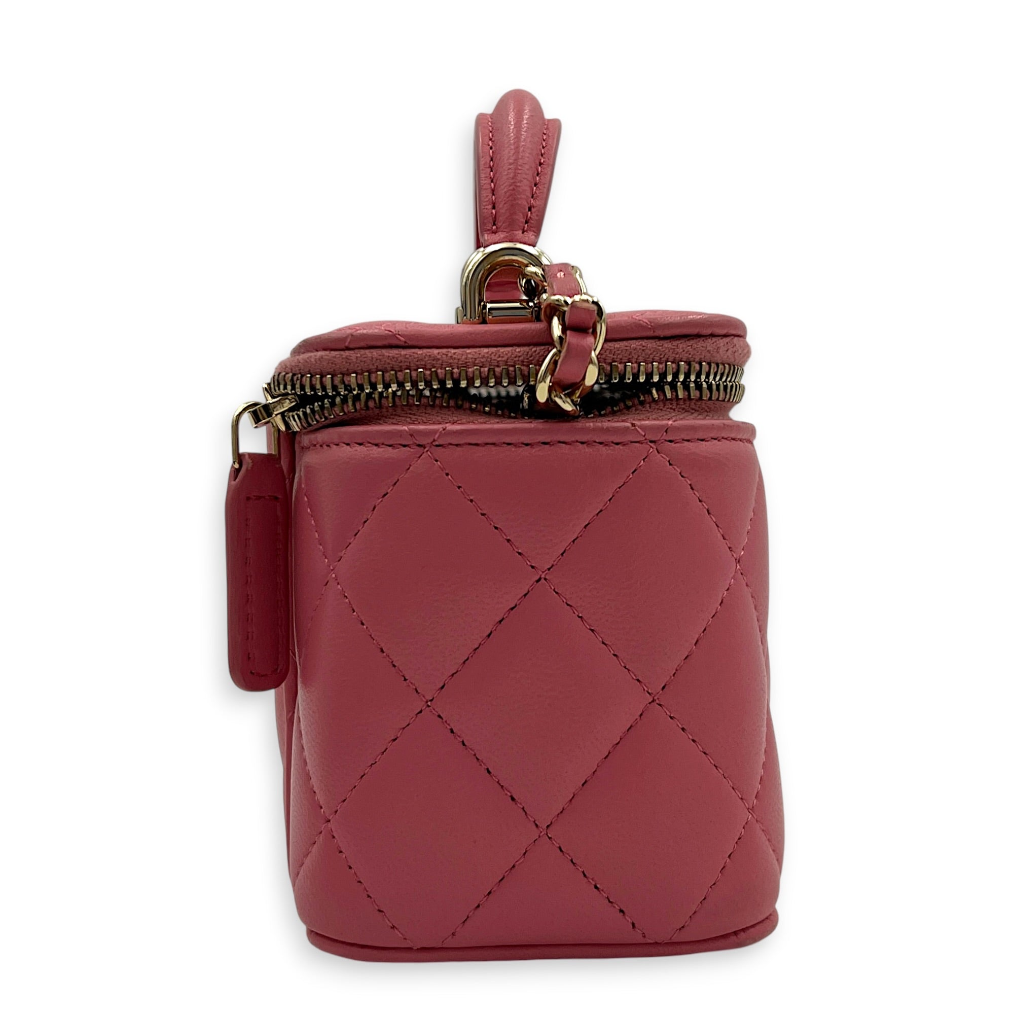 Mini Vanity Top Handle Pink Vanity Bag in Lambskin, Gold hardware