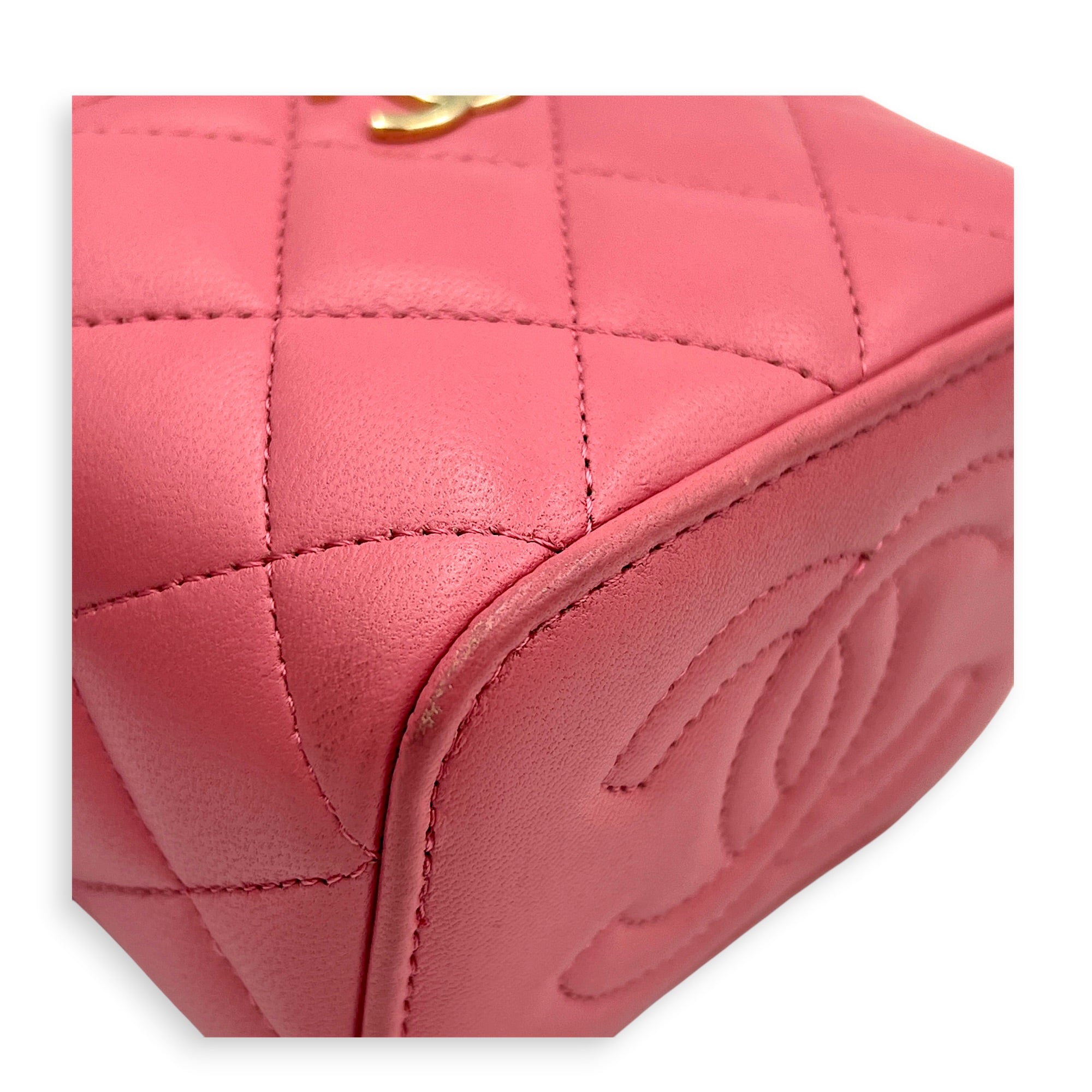Mini Vanity Top Handle Pink Vanity Bag in Lambskin, Gold hardware