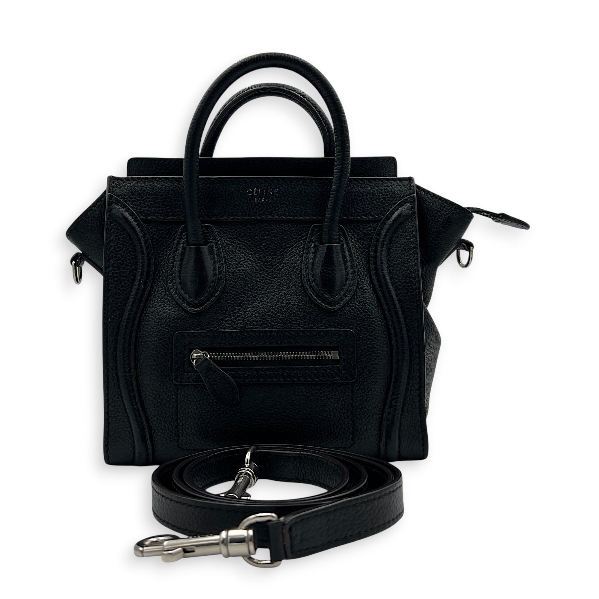 Luggage Top Handle Bag Nano  Black in Calfskin, Silver hardware