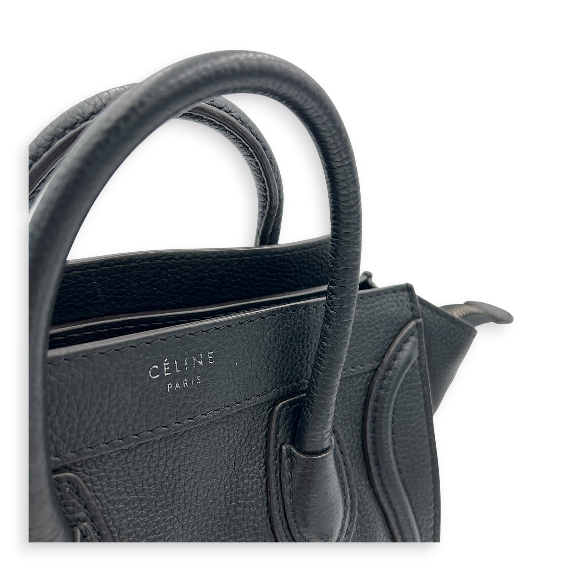 Luggage Top Handle Bag Nano  Black in Calfskin, Silver hardware