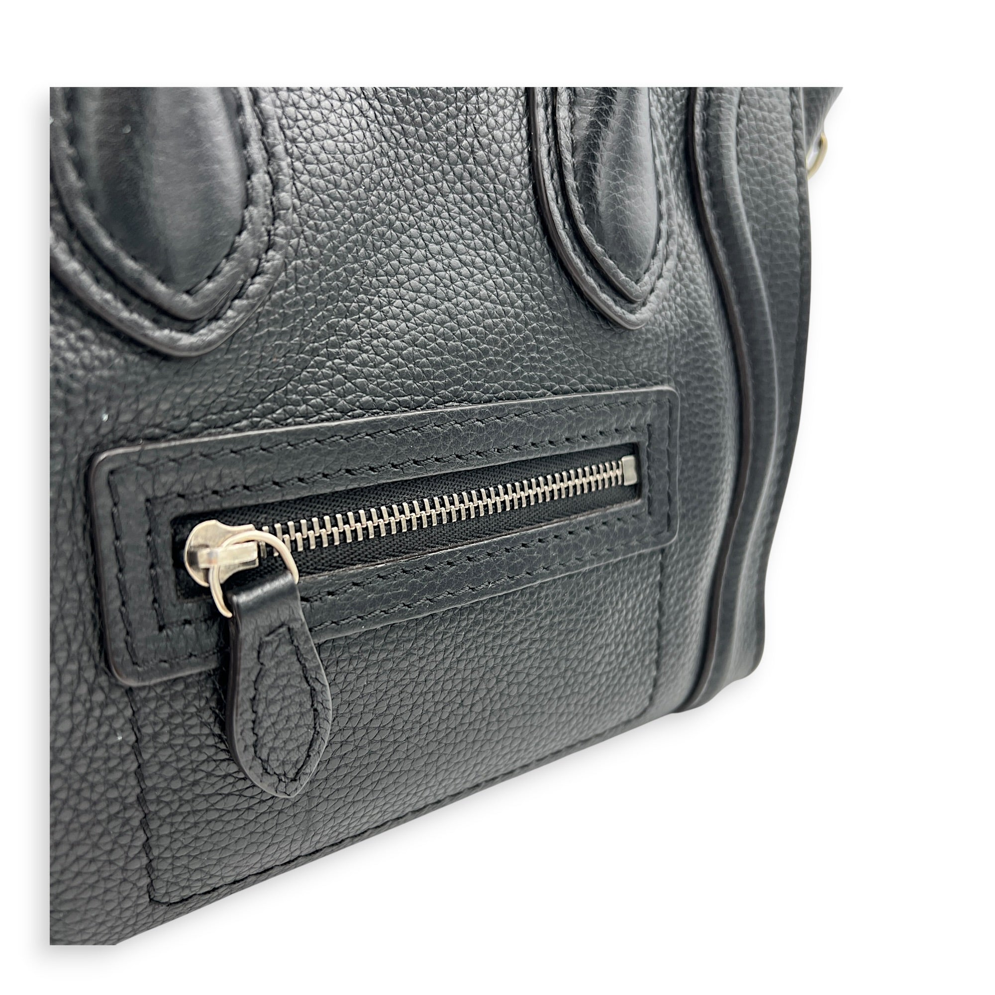 Luggage Top Handle Bag Nano  Black in Calfskin, Silver hardware