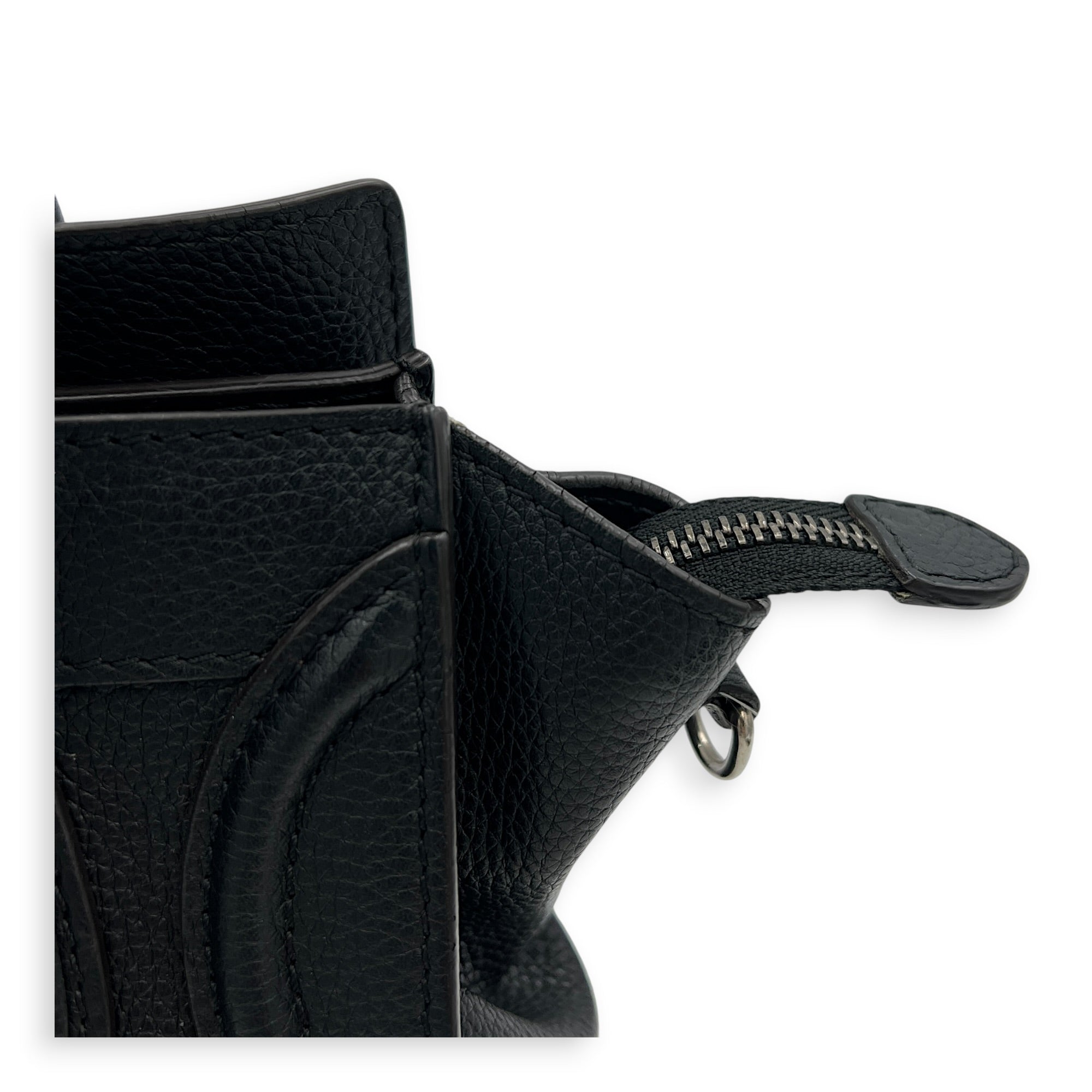 Luggage Top Handle Bag Nano  Black in Calfskin, Silver hardware