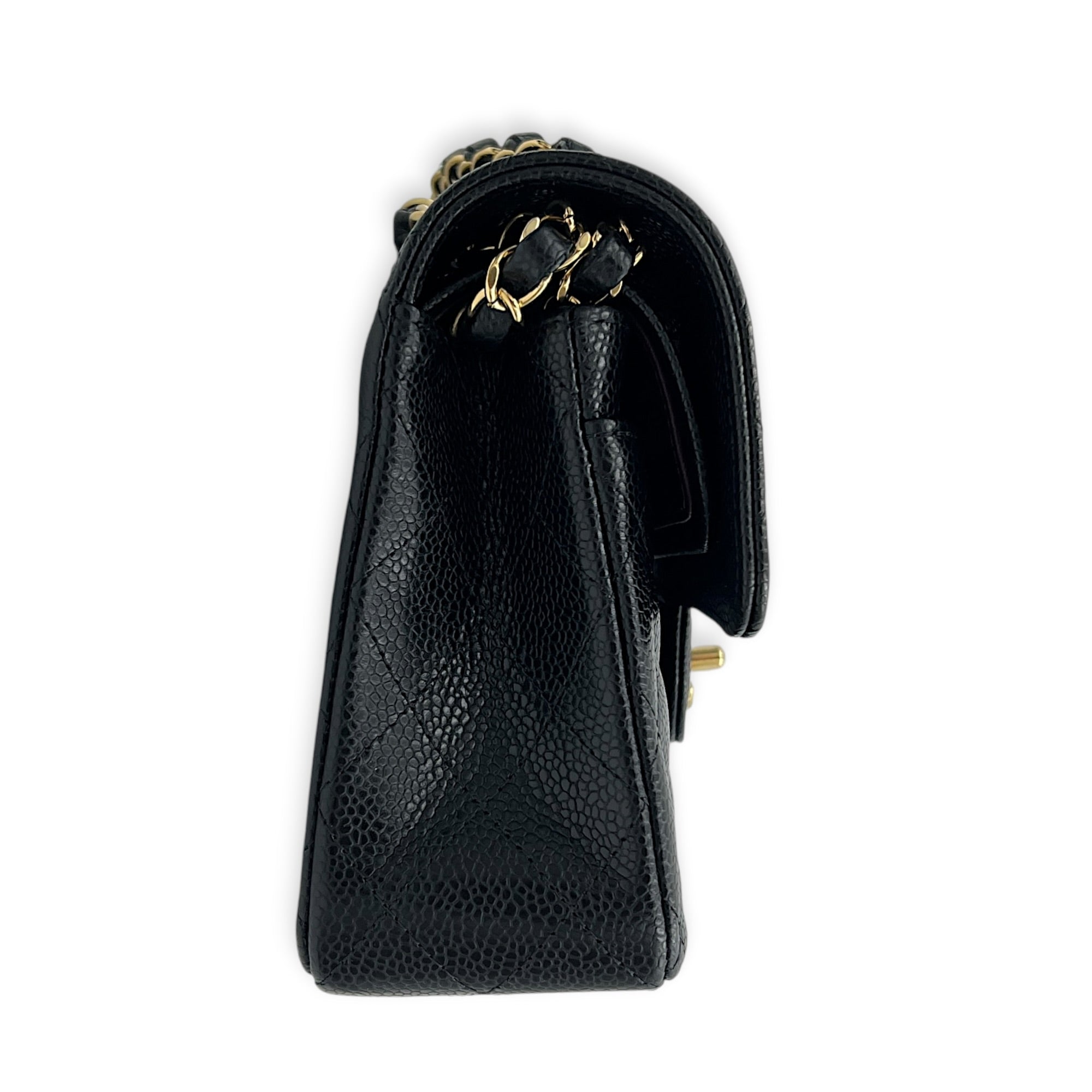 Classic Double Flap Small Black Shoulder Bag in Caviar Leather, Gold hardware