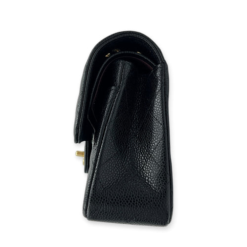 Classic Double Flap Small Black Shoulder Bag in Caviar Leather, Gold hardware