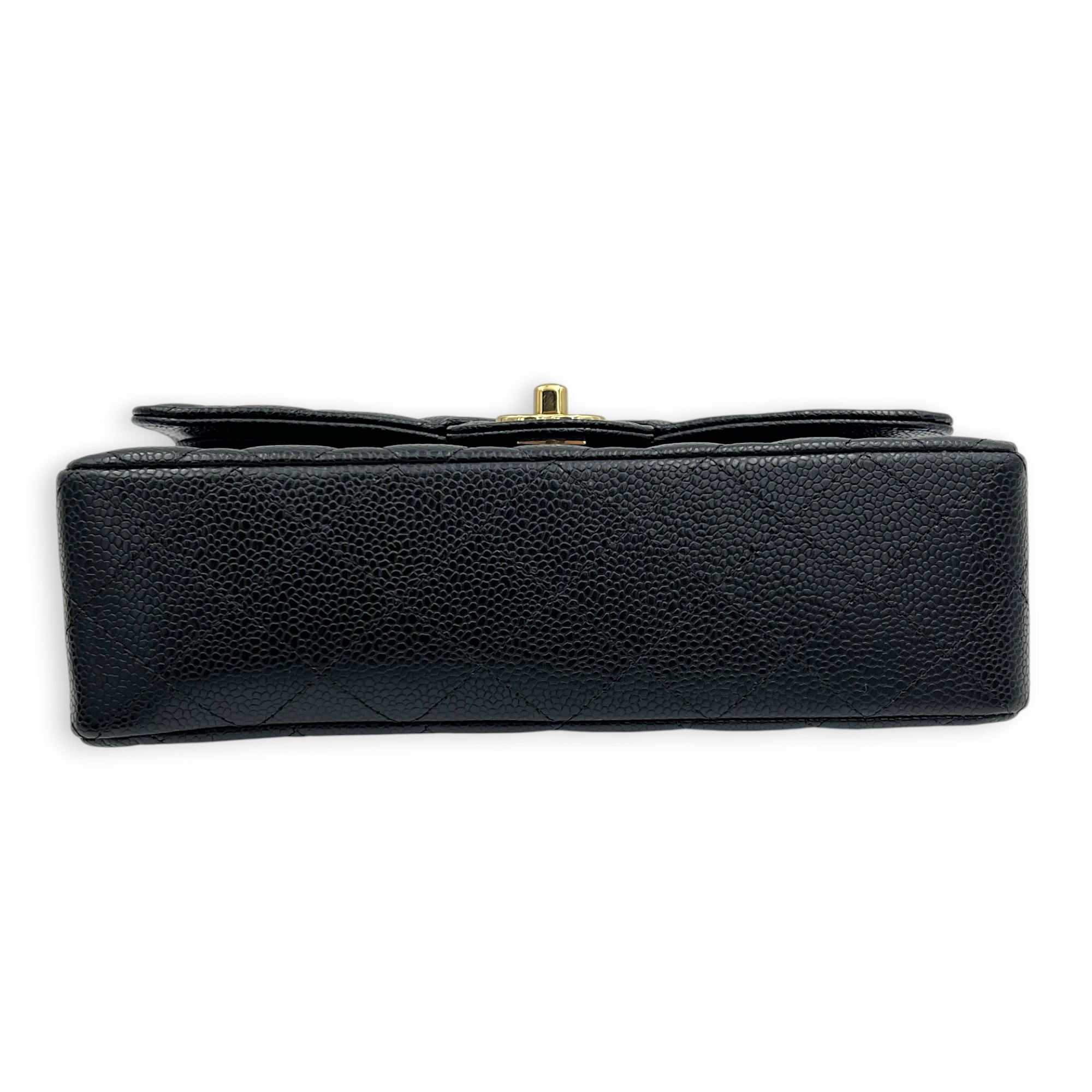 Classic Double Flap Small Black Shoulder Bag in Caviar Leather, Gold hardware