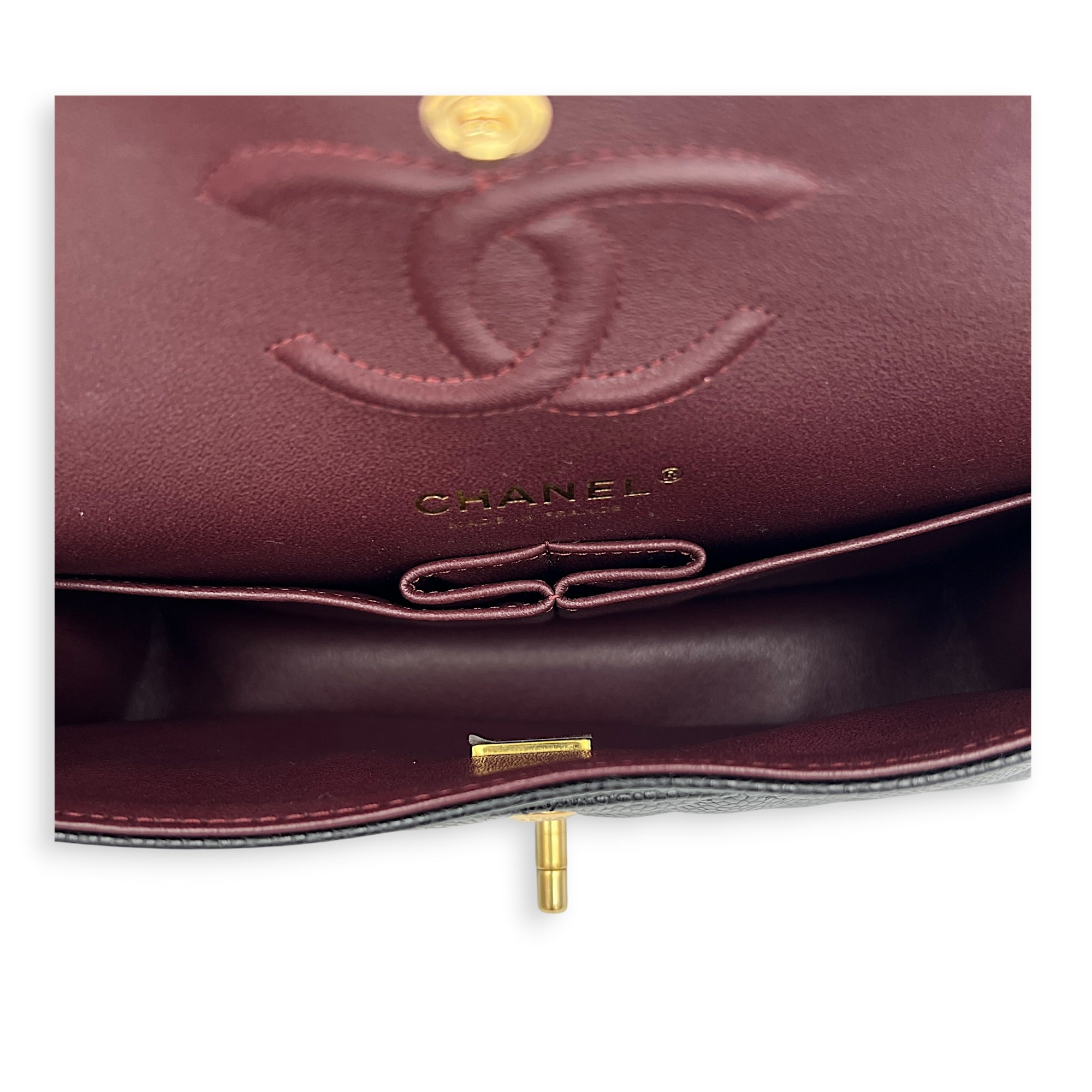 Classic Double Flap Small Black Shoulder Bag in Caviar Leather, Gold hardware