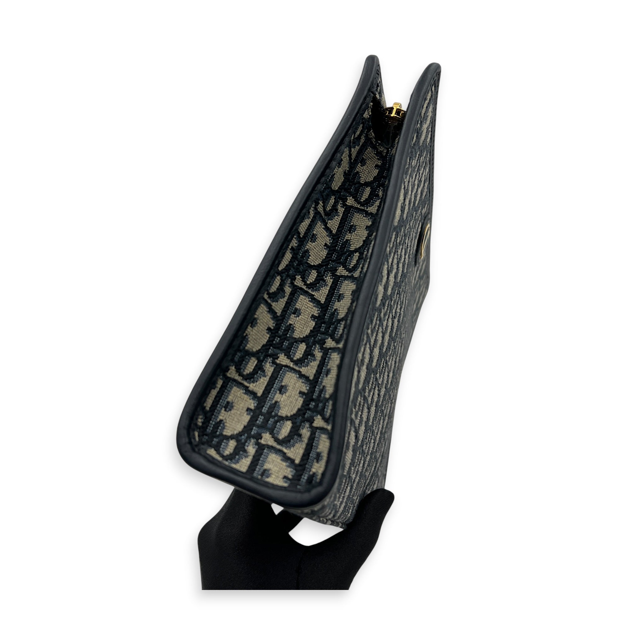Oblique Blue Clutch in Jacquard, Gold hardware