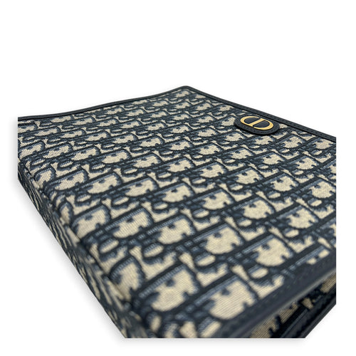 Oblique Blue Clutch in Jacquard, Gold hardware