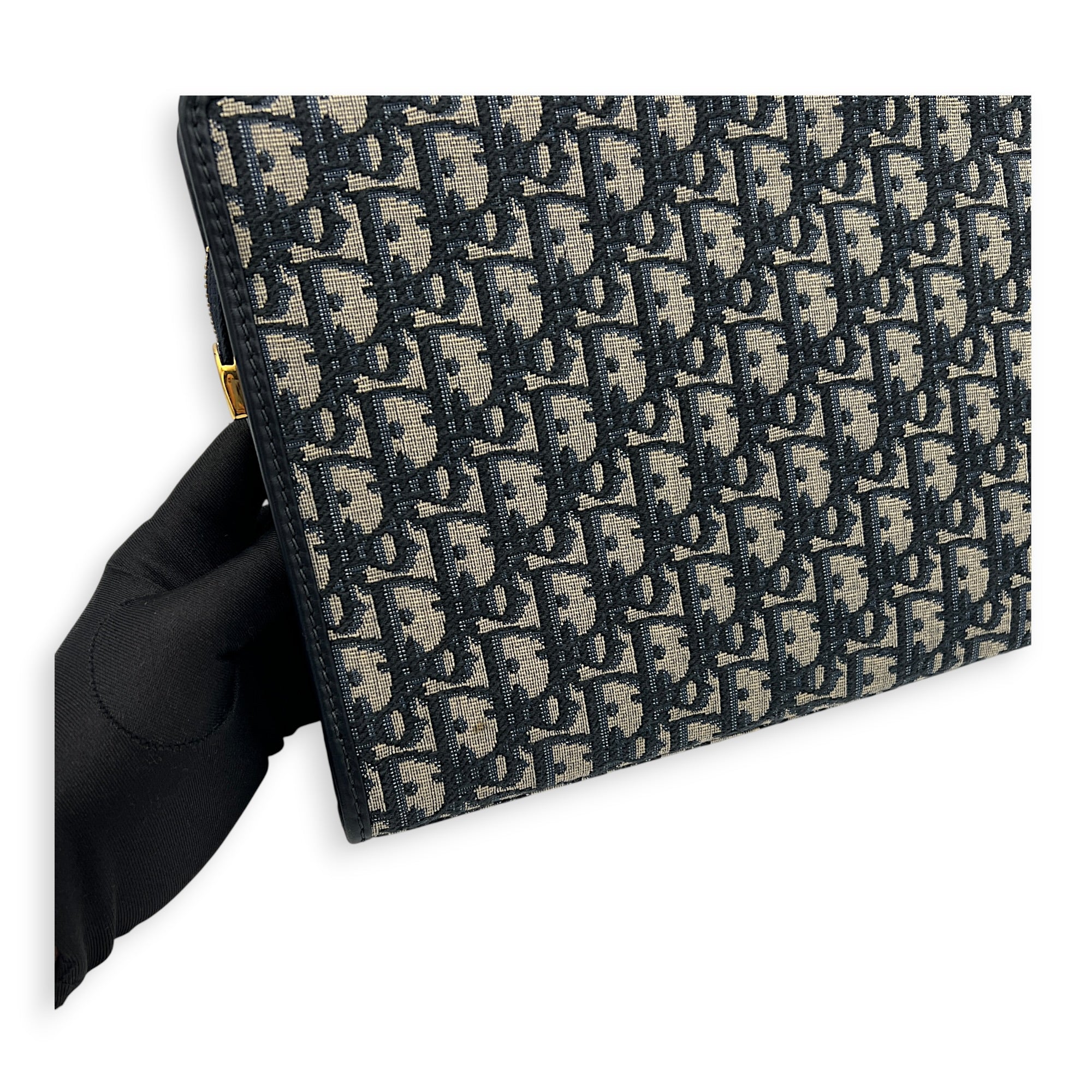 Oblique Blue Clutch in Jacquard, Gold hardware
