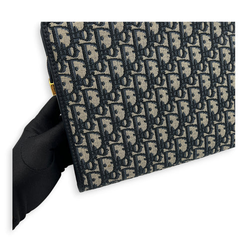 Oblique Blue Clutch in Jacquard, Gold hardware