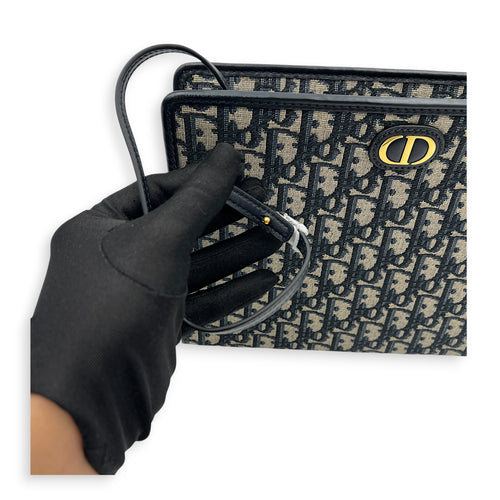 Oblique Blue Clutch in Jacquard, Gold hardware