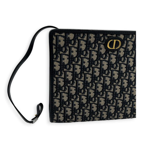 Oblique Blue Clutch in Jacquard, Gold hardware