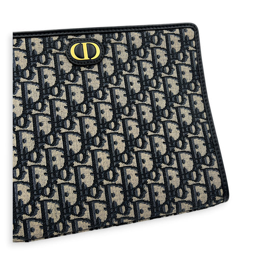 Oblique Blue Clutch in Jacquard, Gold hardware