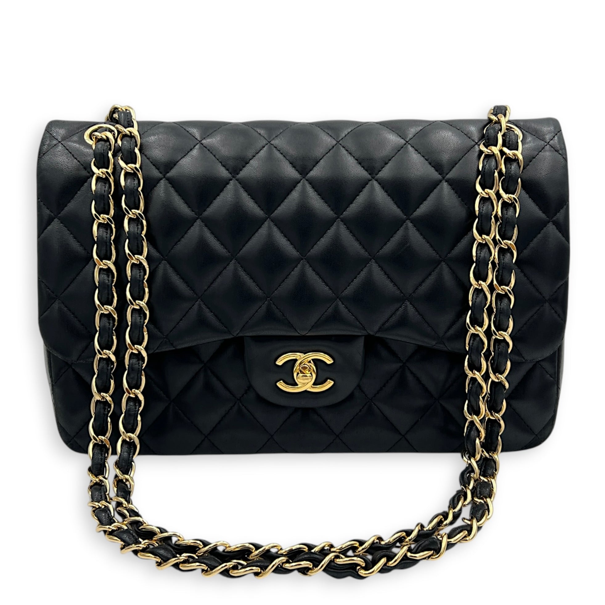 Classic Double Flap Shoulder Bag Jumbo Black in Lambskin, Gold hardware