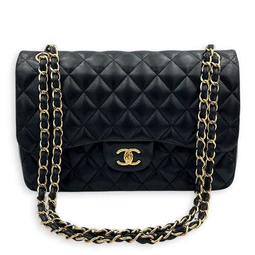 Classic Double Flap Shoulder Bag Jumbo Black in Lambskin, Gold hardware
