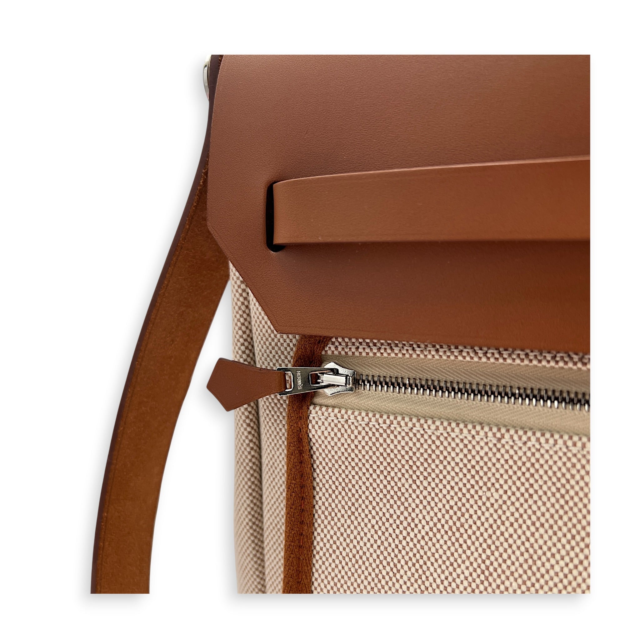 Herbag 39 Ecru-Beige/Fauve Top Handle Bag in Canvas, Palladium hardware
