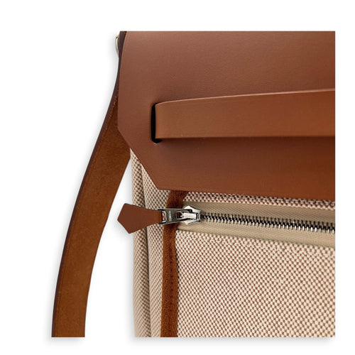 Herbag 39 Ecru-Beige/Fauve Top Handle Bag in Canvas, Palladium hardware