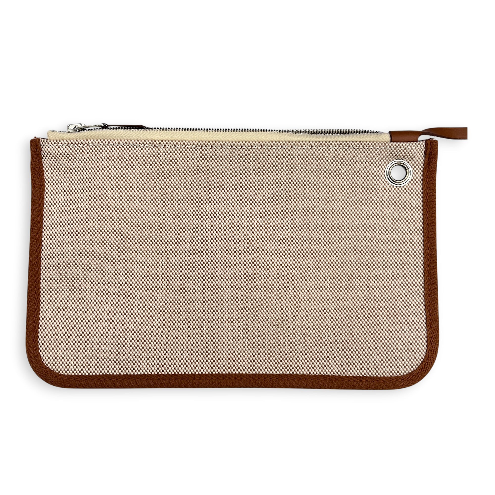 Herbag 39 Ecru-Beige/Fauve Top Handle Bag in Canvas, Palladium hardware