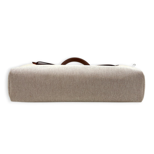 Herbag 39 Ecru-Beige/Fauve Top Handle Bag in Canvas, Palladium hardware