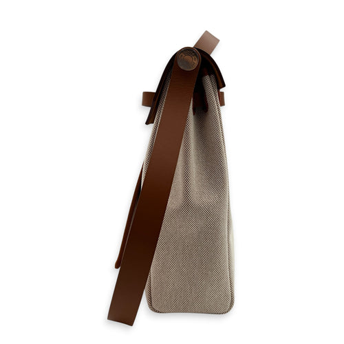 Herbag 39 Ecru-Beige/Fauve Top Handle Bag in Canvas, Palladium hardware