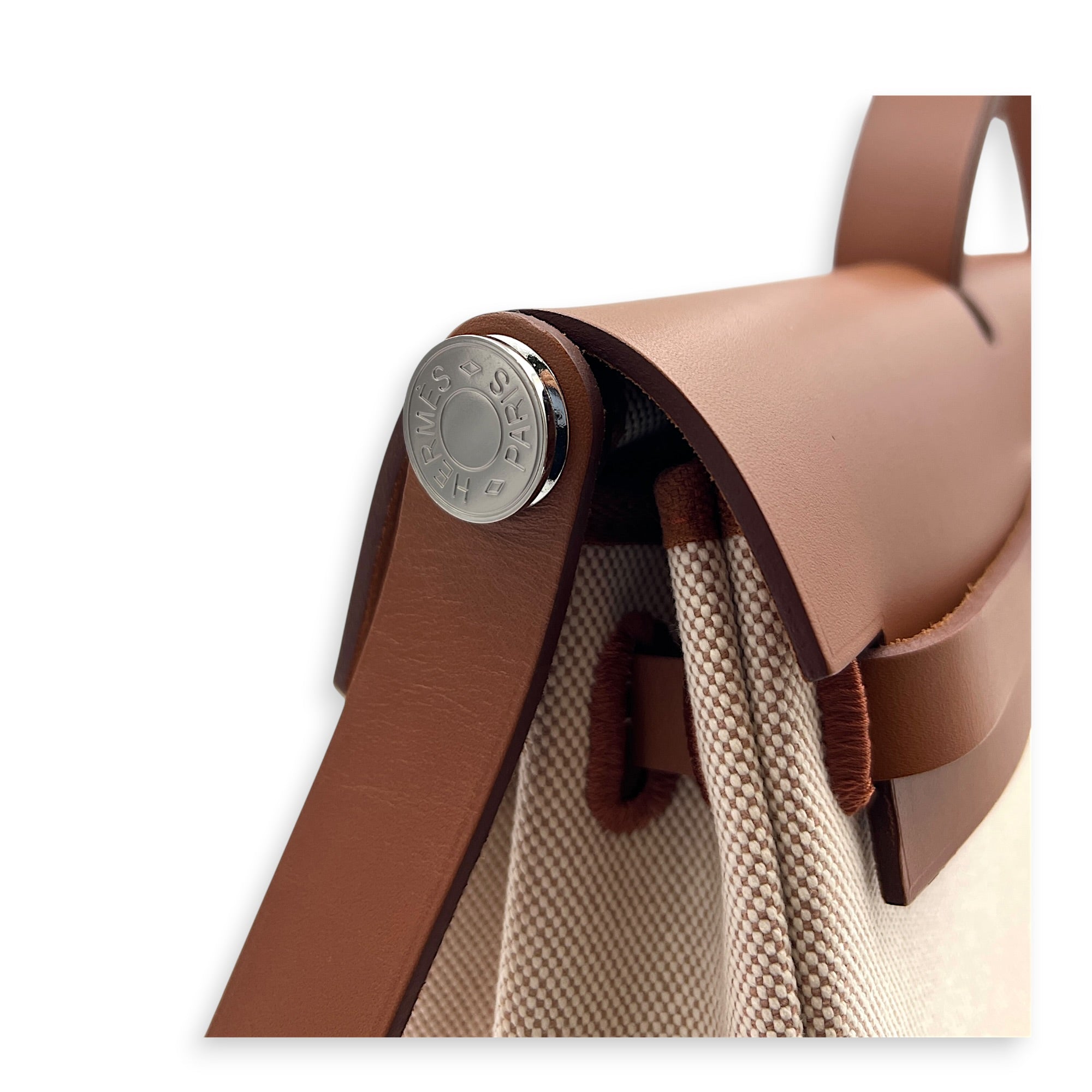 Herbag 39 Ecru-Beige/Fauve Top Handle Bag in Canvas, Palladium hardware