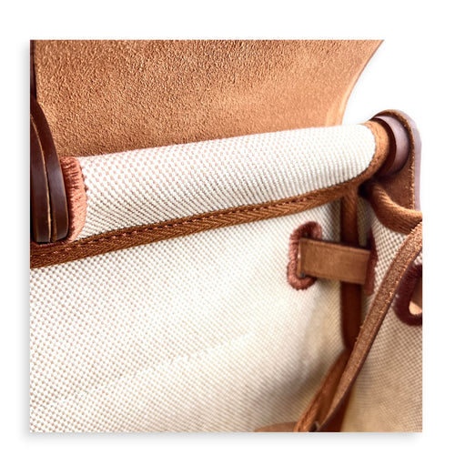 Herbag 39 Ecru-Beige/Fauve Top Handle Bag in Canvas, Palladium hardware