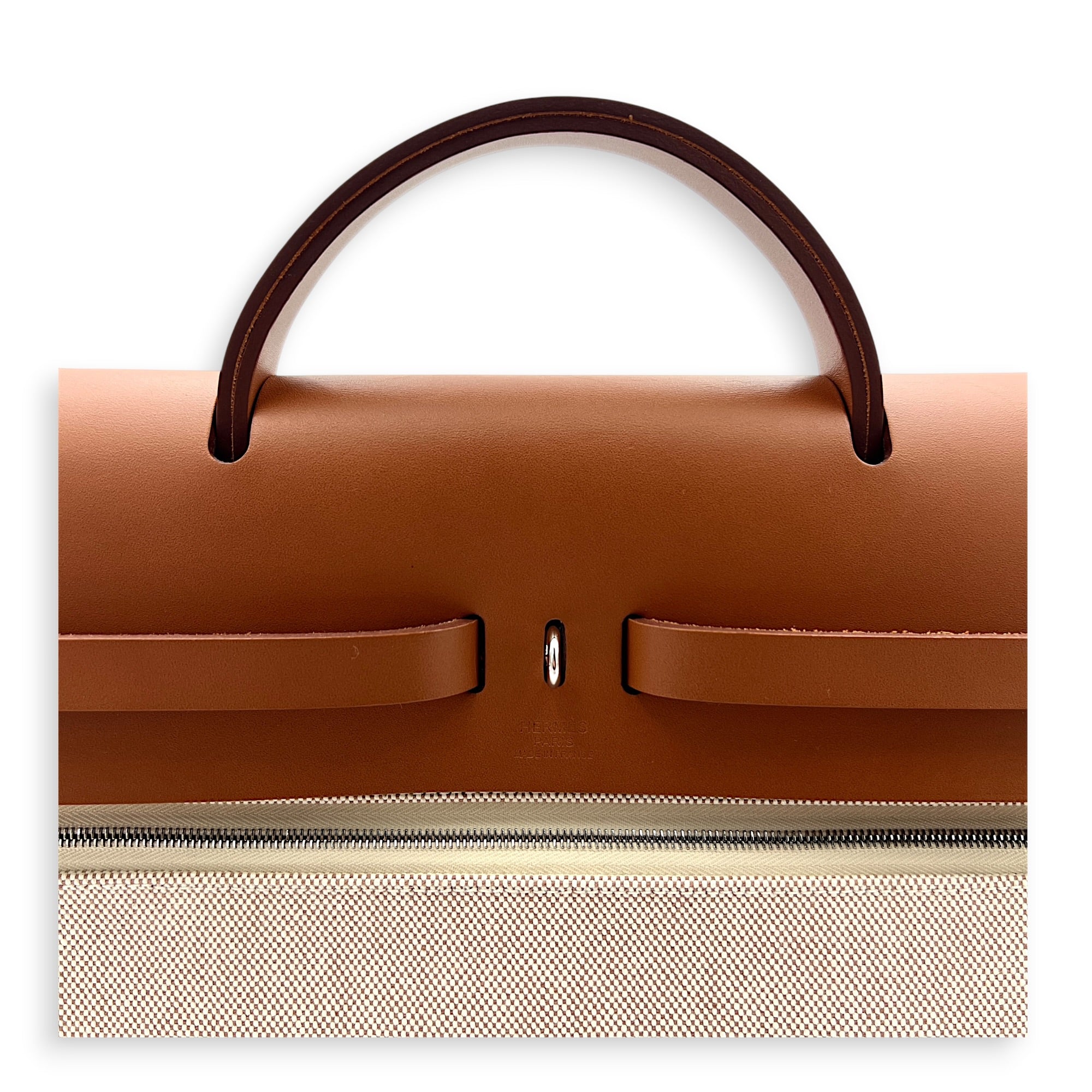 Herbag 39 Ecru-Beige/Fauve Top Handle Bag in Canvas, Palladium hardware