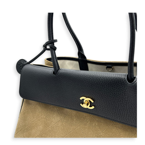 26A Shopping Tote Tote Bag Large Beige in Suede Leather, Gold hardware