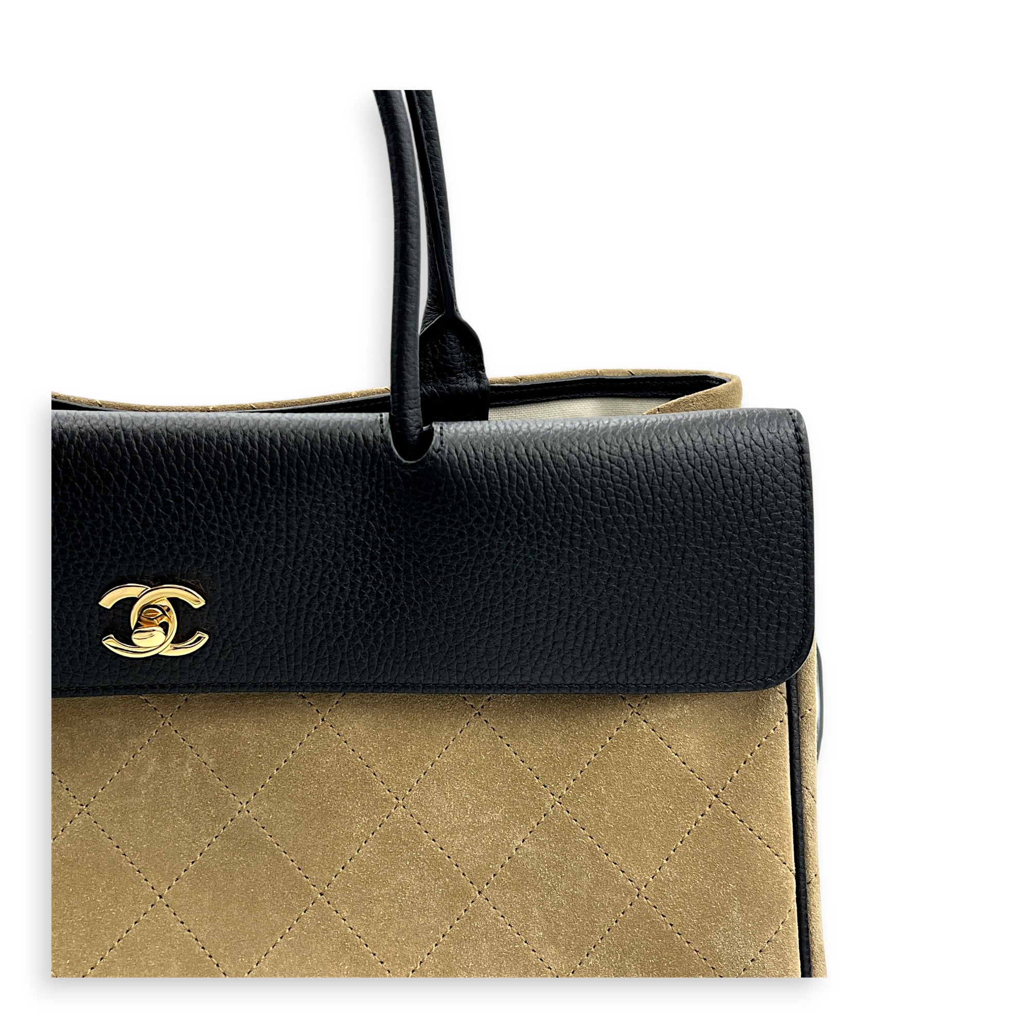 26A Shopping Tote Tote Bag Large Beige in Suede Leather, Gold hardware