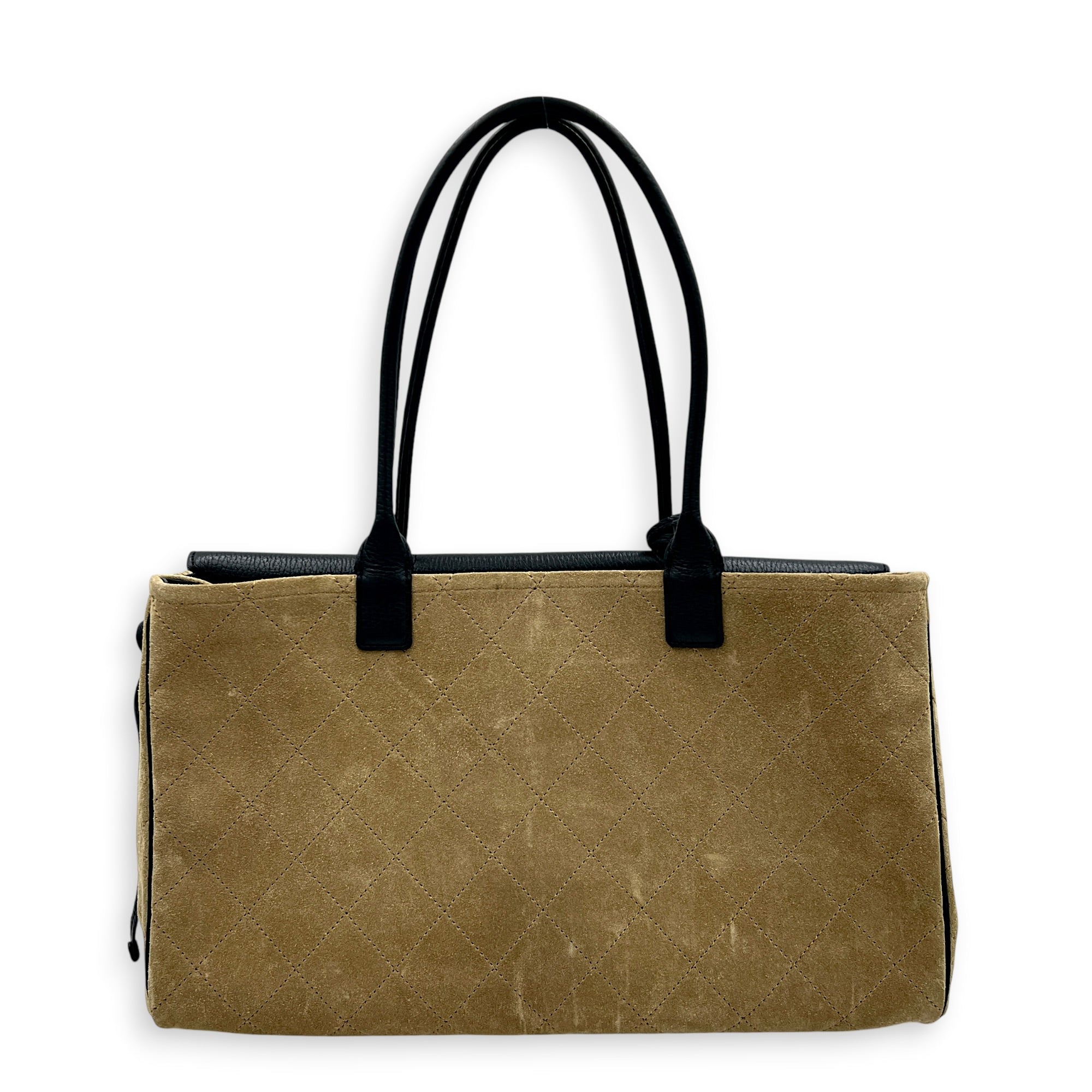 26A Shopping Tote Tote Bag Large Beige in Suede Leather, Gold hardware