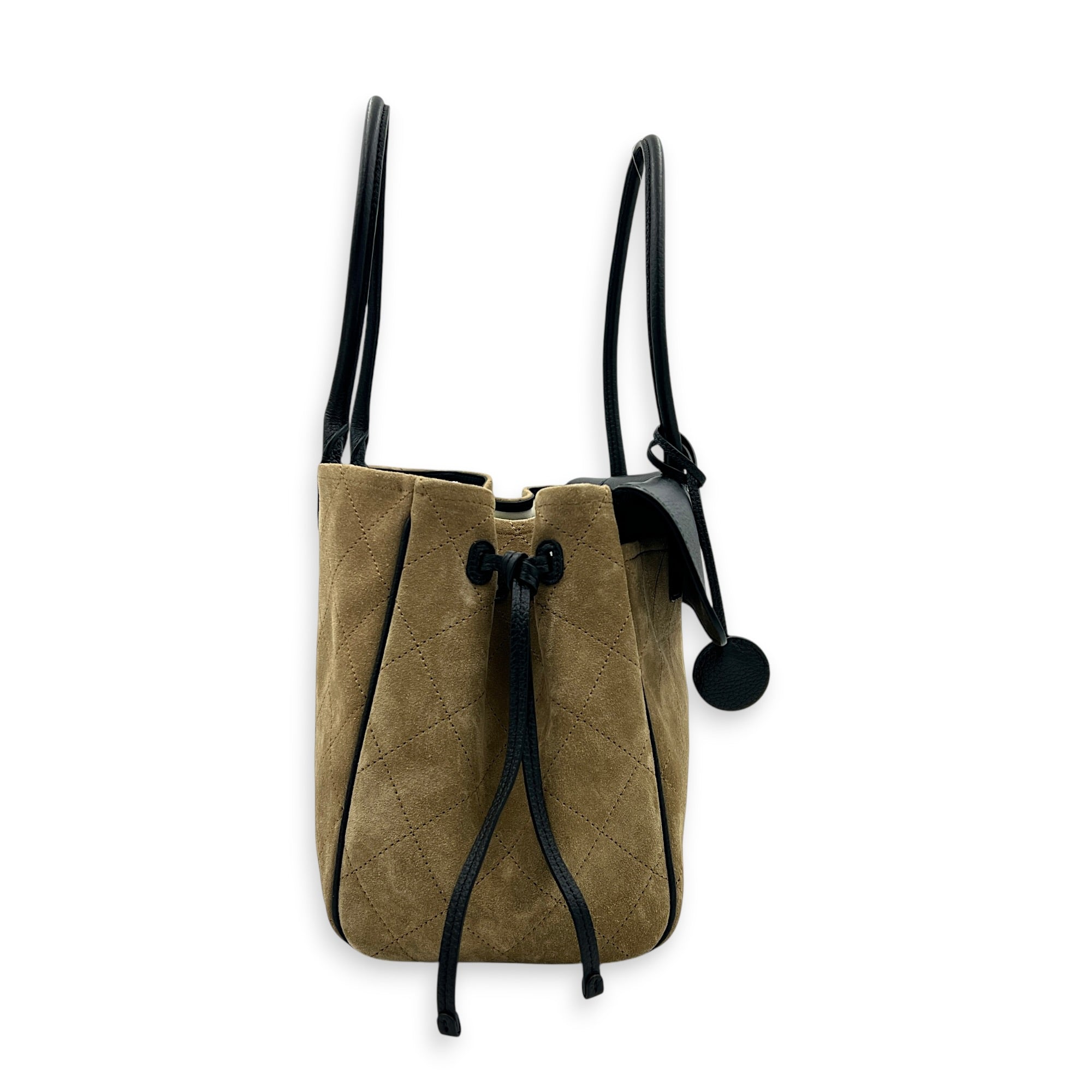 26A Shopping Tote Tote Bag Large Beige in Suede Leather, Gold hardware