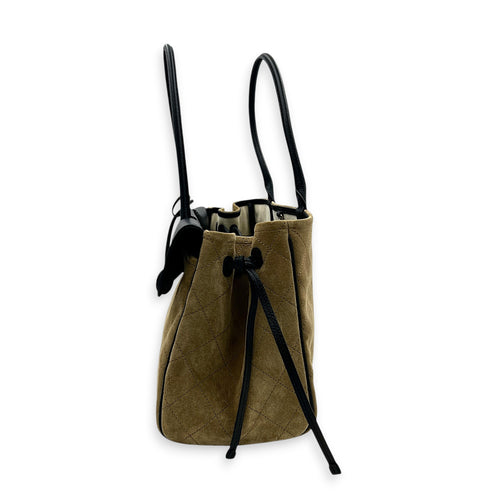 26A Shopping Tote Tote Bag Large Beige in Suede Leather, Gold hardware