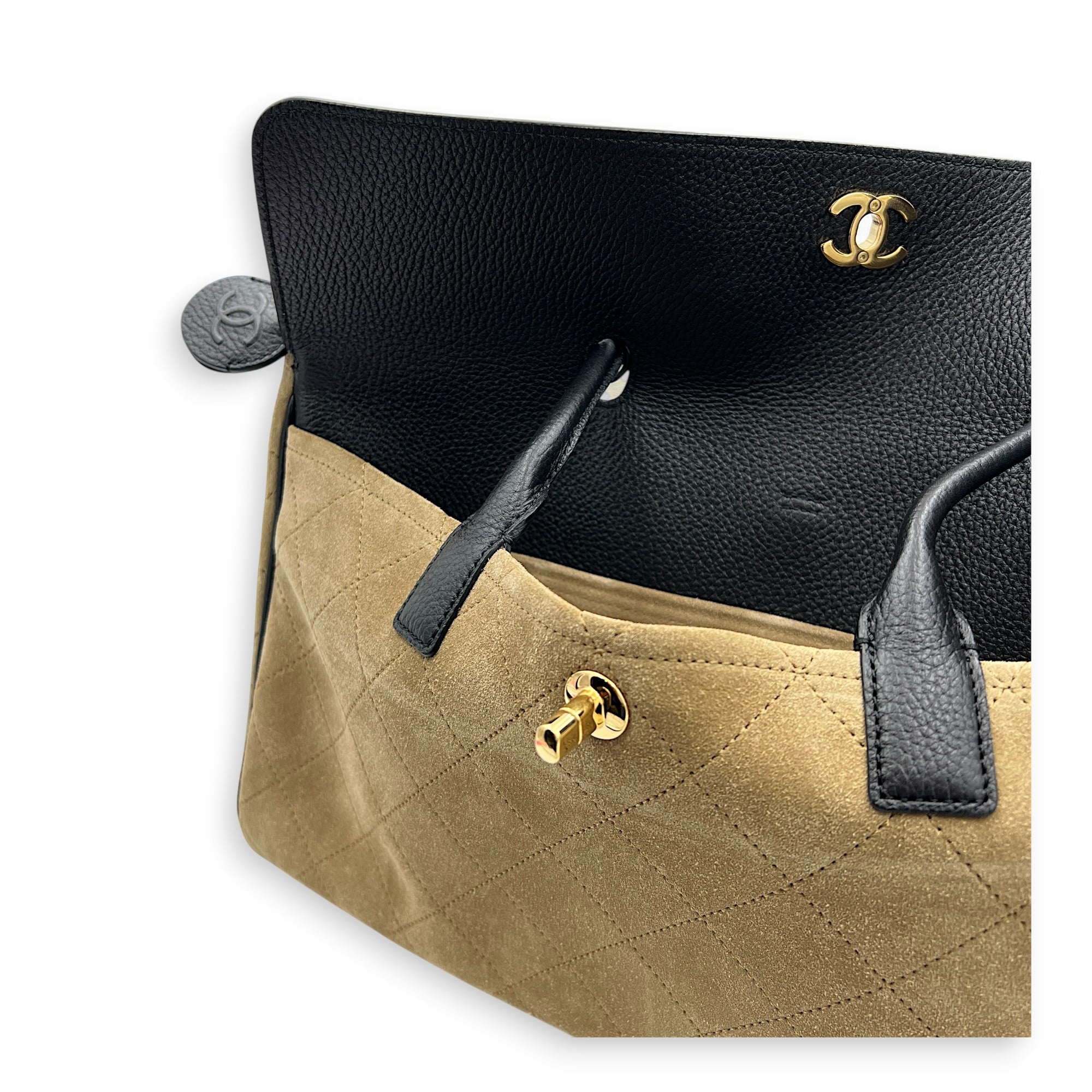 26A Shopping Tote Tote Bag Large Beige in Suede Leather, Gold hardware