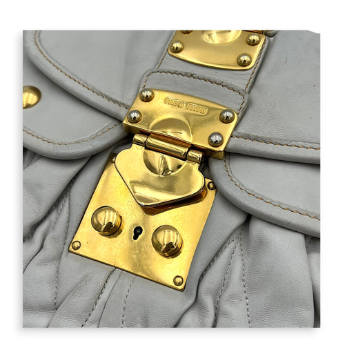 Matelassé Grey/Blue Shoulder Bag in Calfskin, Gold hardware