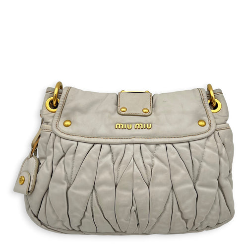 Matelassé Grey/Blue Shoulder Bag in Calfskin, Gold hardware