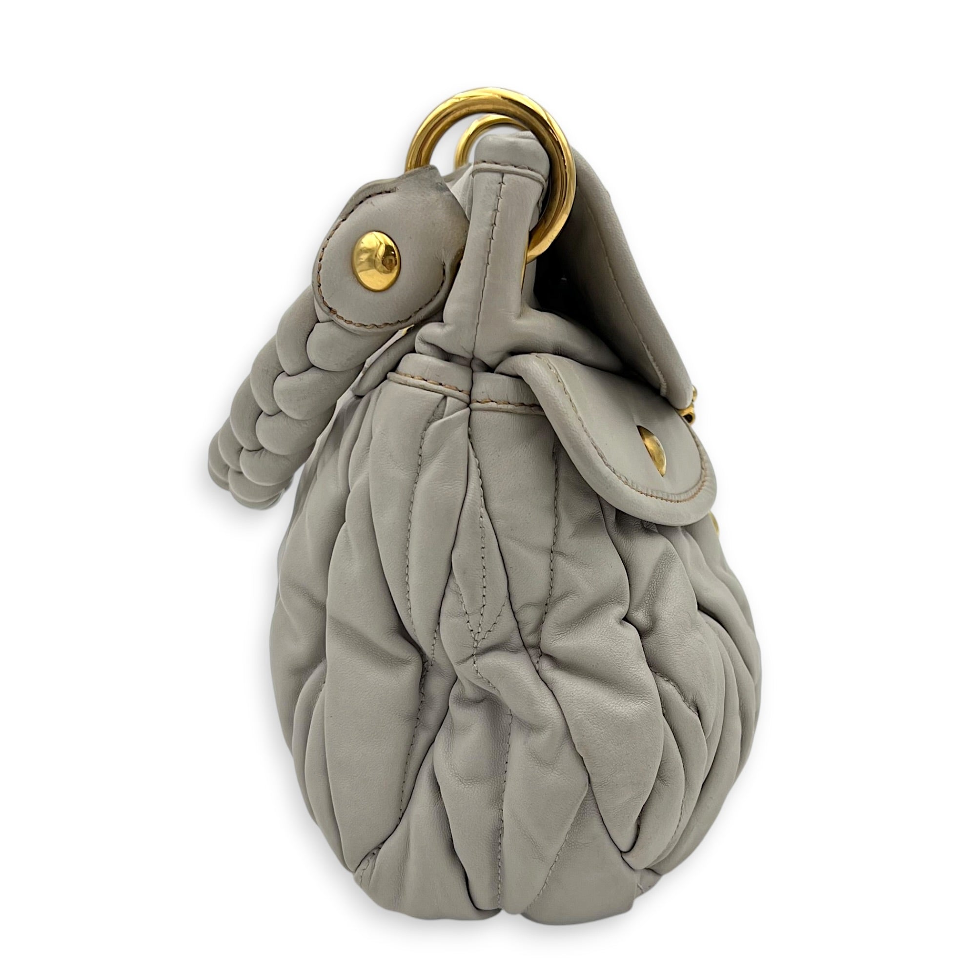 Matelassé Grey/Blue Shoulder Bag in Calfskin, Gold hardware