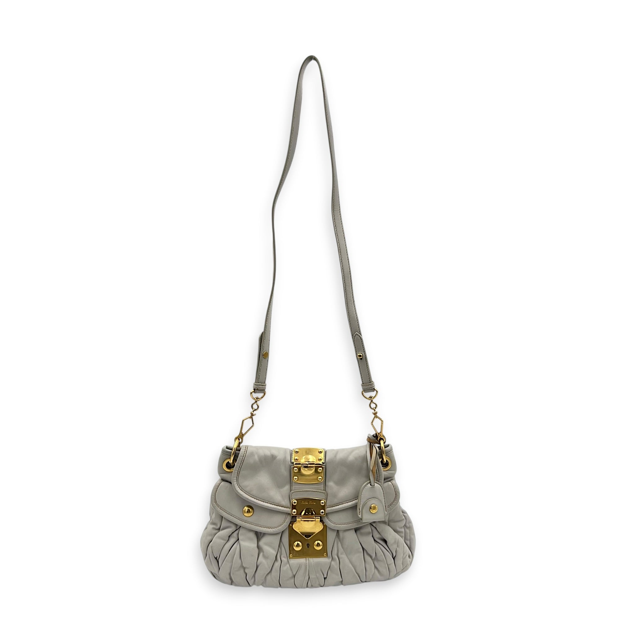 Matelassé Grey/Blue Shoulder Bag in Calfskin, Gold hardware