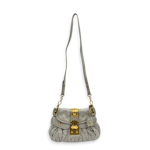 Matelassé Grey/Blue Shoulder Bag in Calfskin, Gold hardware