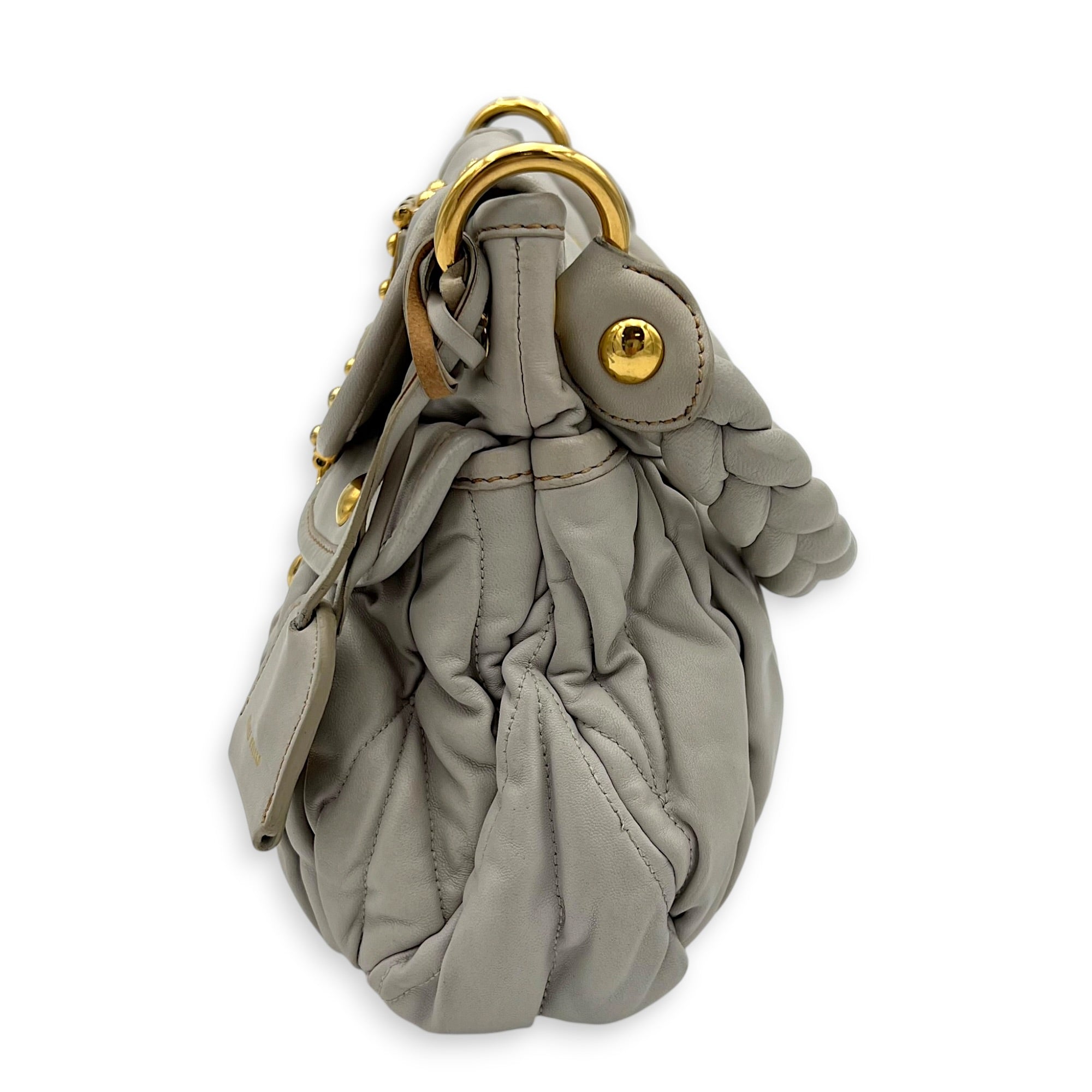Matelassé Grey/Blue Shoulder Bag in Calfskin, Gold hardware
