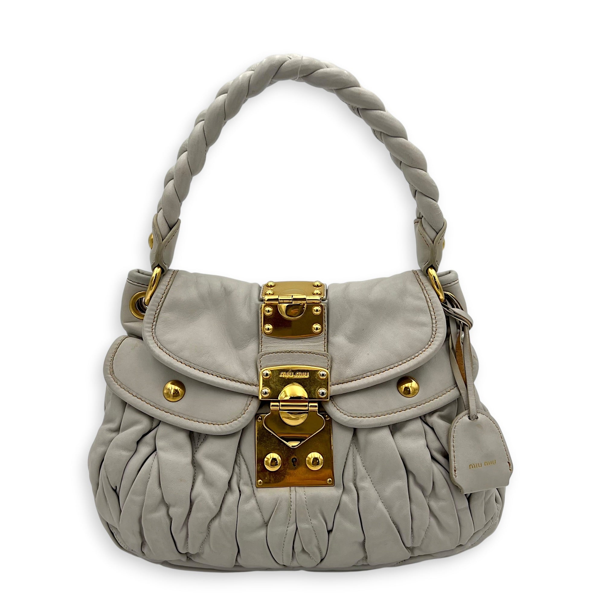 Matelassé Grey/Blue Shoulder Bag in Calfskin, Gold hardware