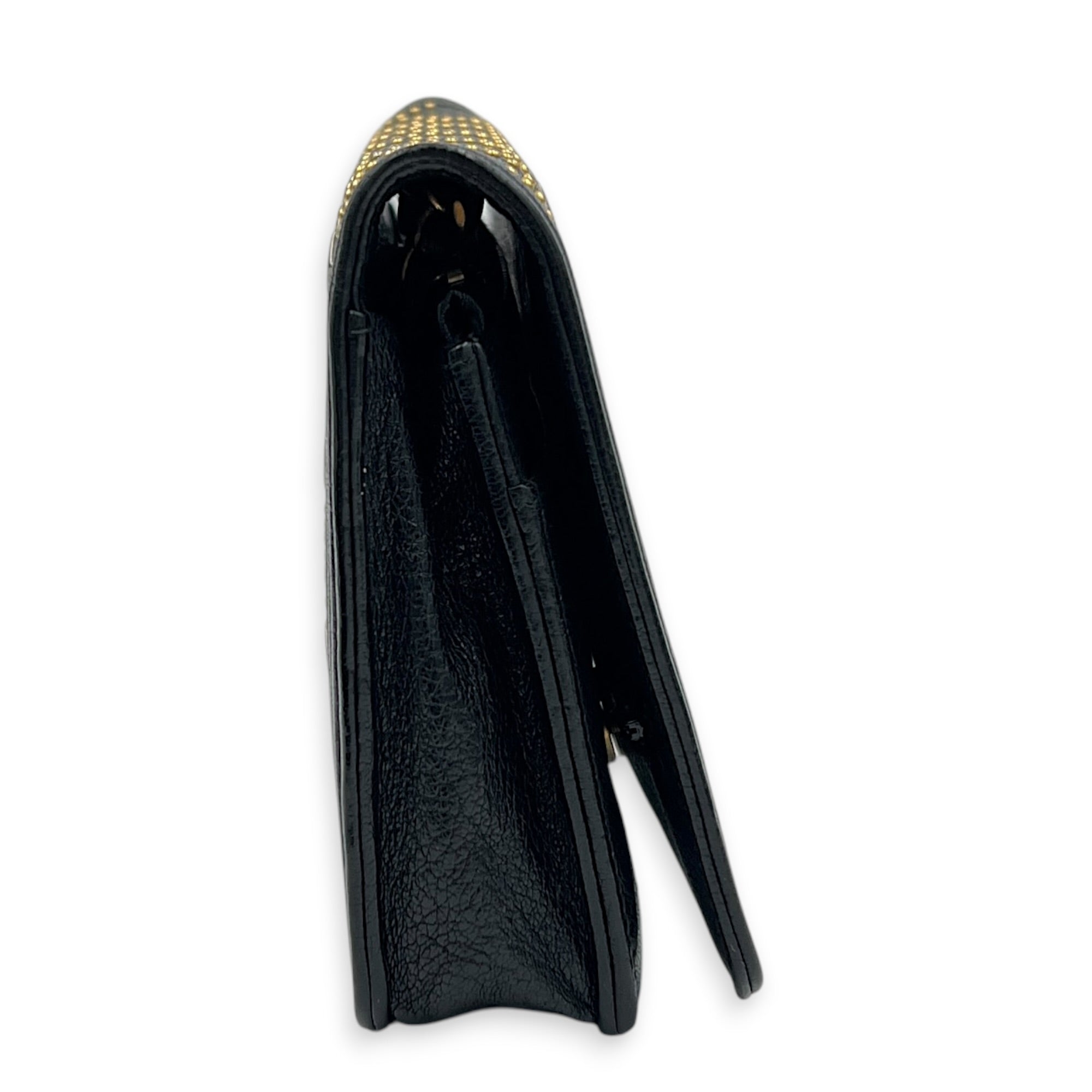 Studded Boy Black Wallet On Chain in Calfskin, Gold hardware