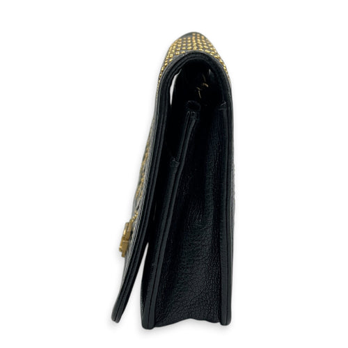 Studded Boy Black Wallet On Chain in Calfskin, Gold hardware