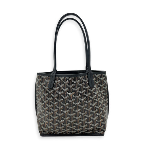 Anjou Tote Bag Mini Black in Coated Canvas, Silver hardware