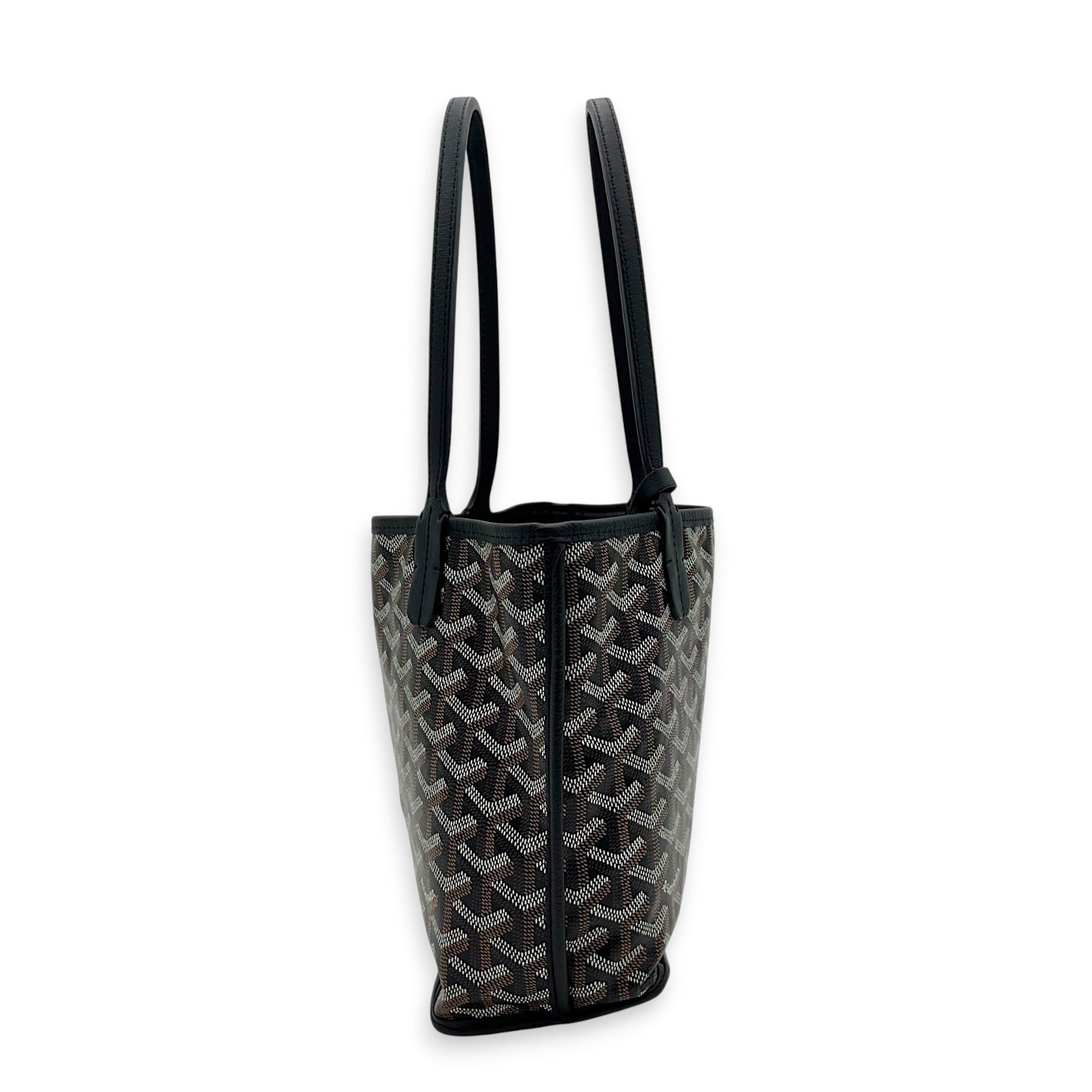Anjou Tote Bag Mini Black in Coated Canvas, Silver hardware