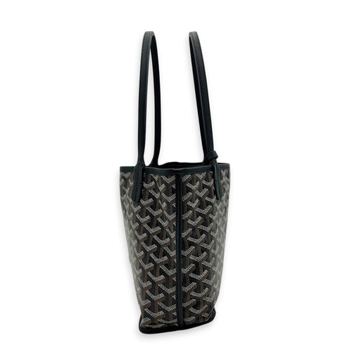 Anjou Tote Bag Mini Black in Coated Canvas, Silver hardware