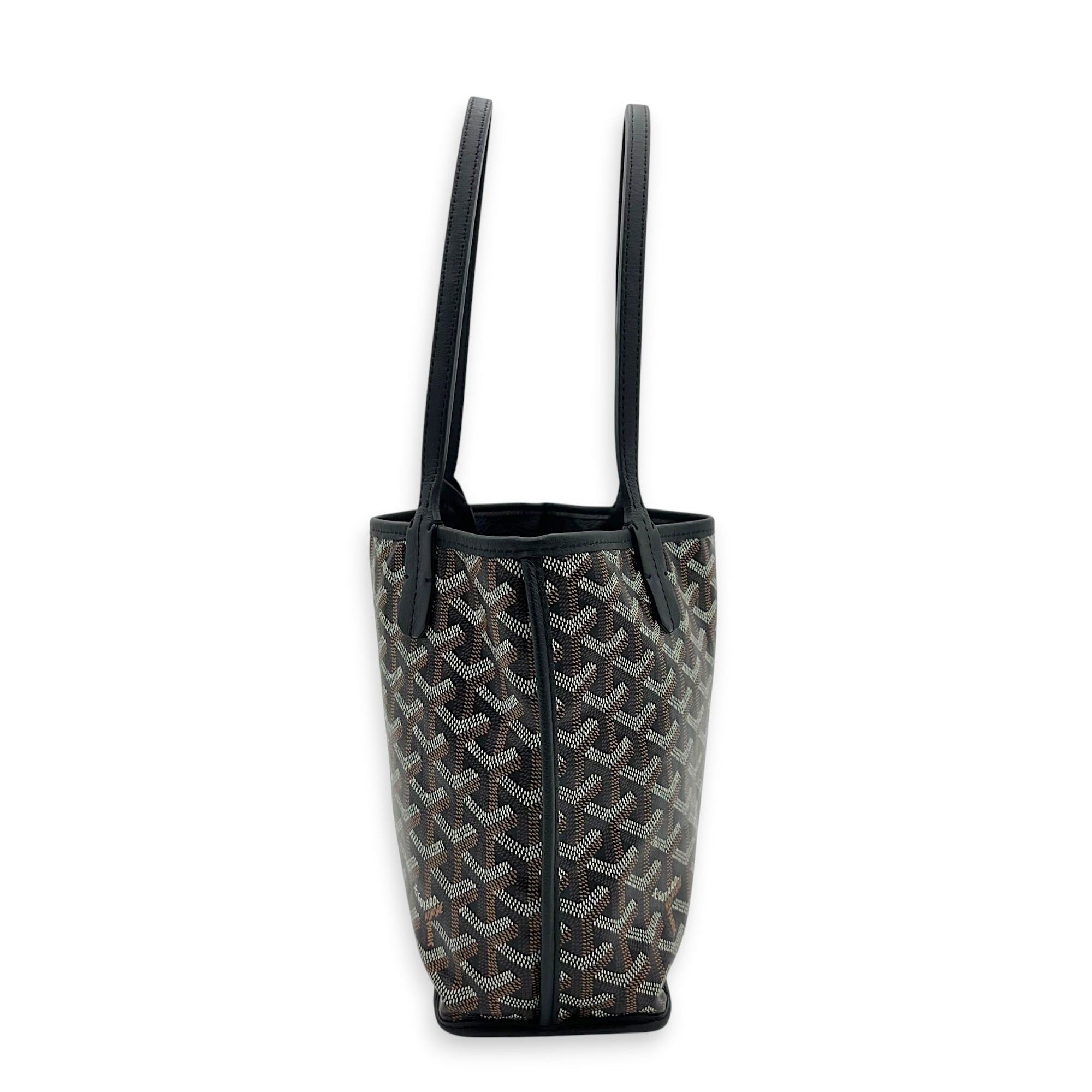 Anjou Tote Bag Mini Black in Coated Canvas, Silver hardware