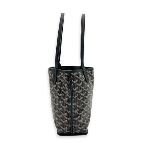 Anjou Tote Bag Mini Black in Coated Canvas, Silver hardware