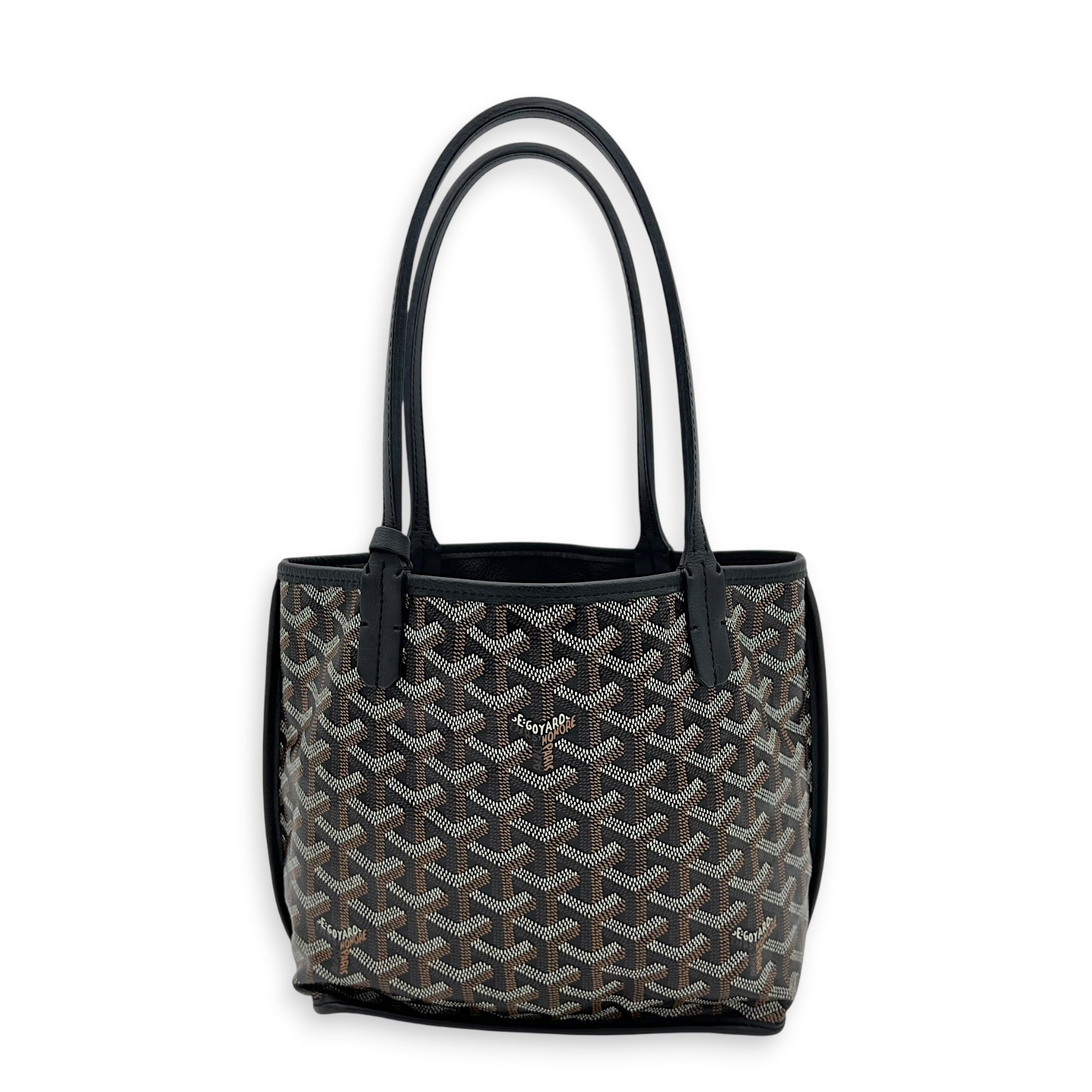 Anjou Tote Bag Mini Black in Coated Canvas, Silver hardware