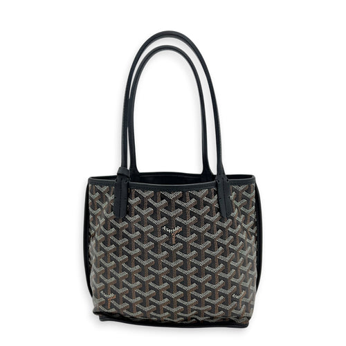 Anjou Tote Bag Mini Black in Coated Canvas, Silver hardware