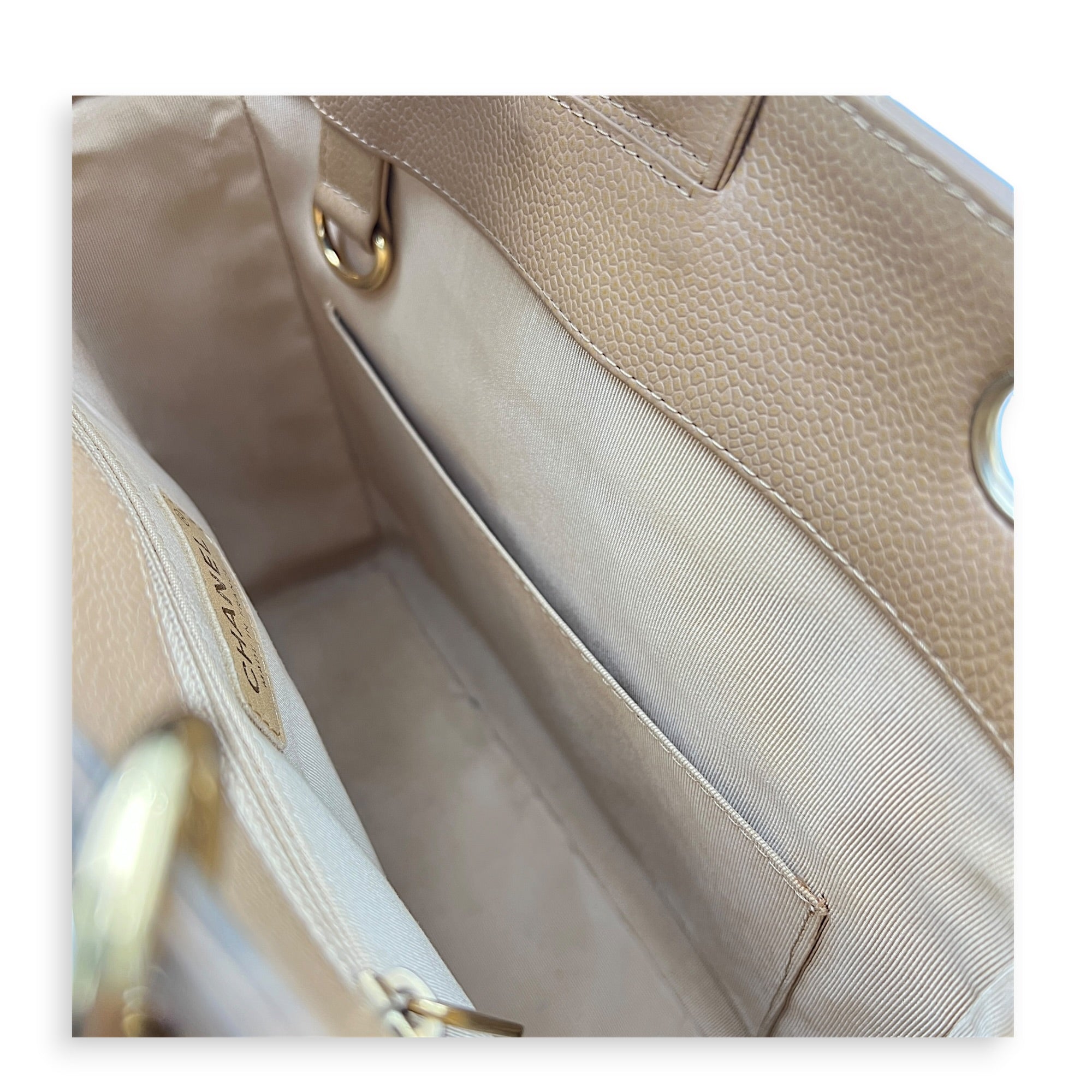 PST Beige Tote Bag in Caviar Leather, Gold hardware